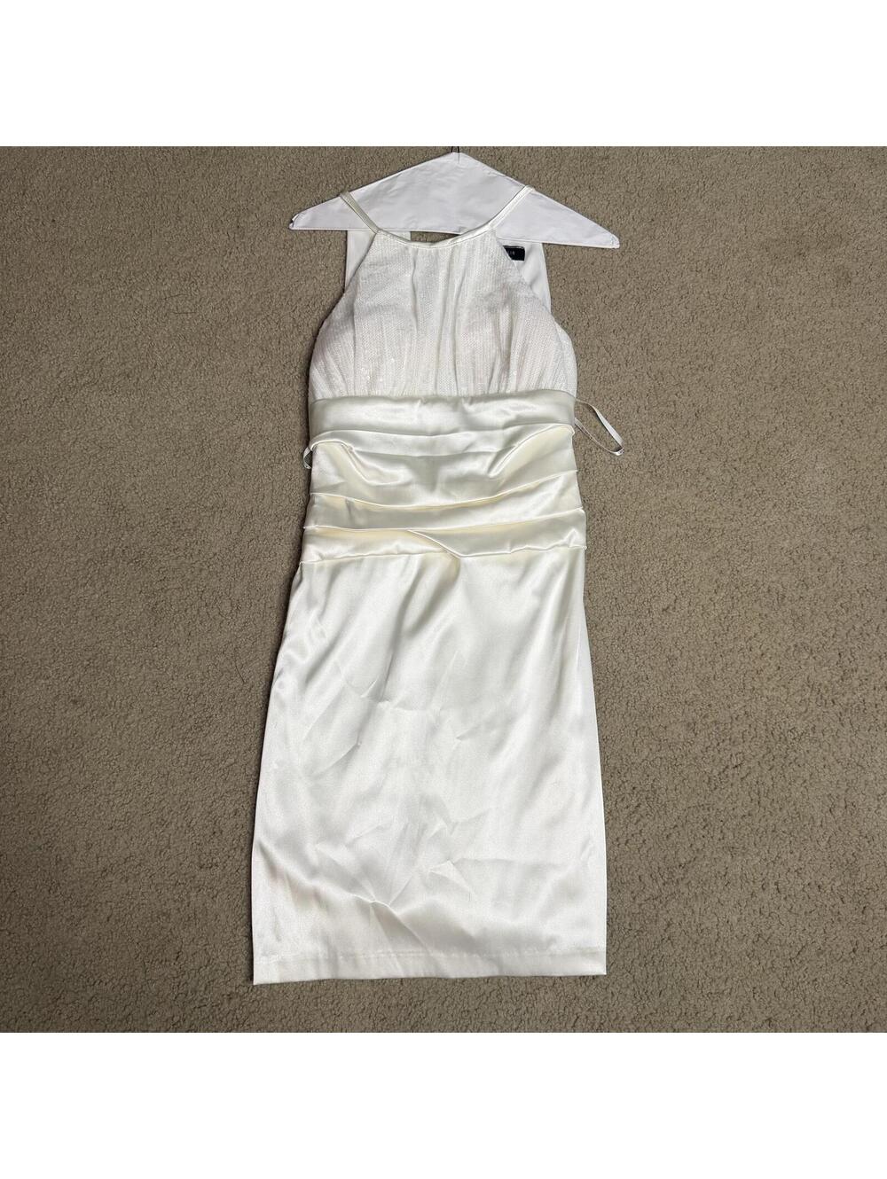 B Darlin Ivory Sequin Halter Cocktail Dress Formal Prom Wedding Guest 7/8